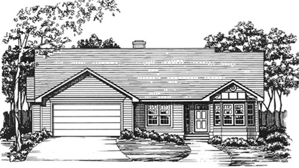 Front elevation of Ranch home (ThePlanCollection: House Plan #124-1039)
