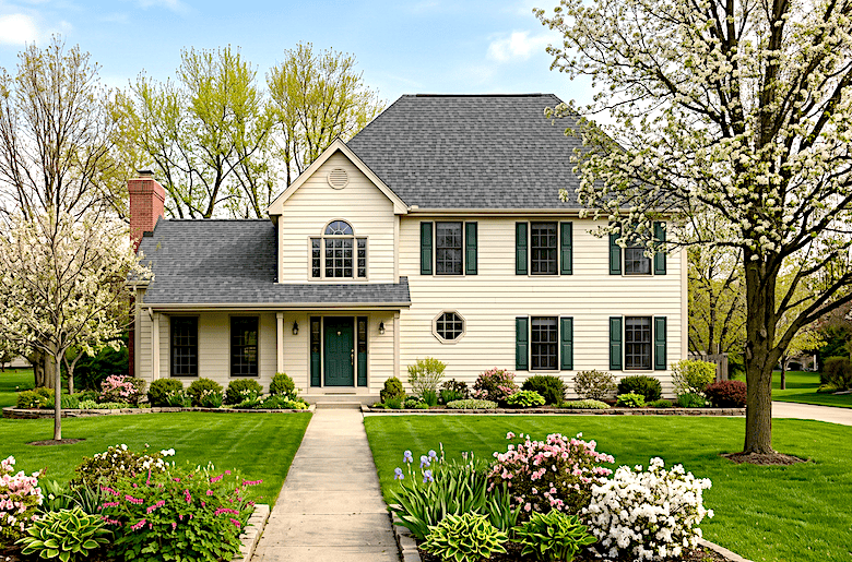 Front elevation of Colonial home (ThePlanCollection: House Plan #124-1045)
