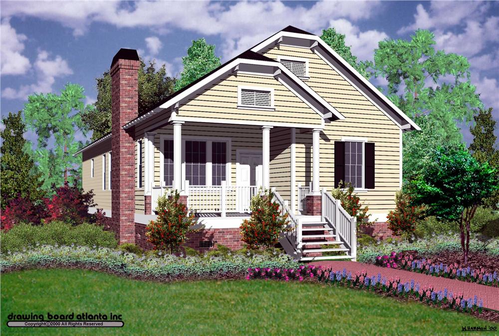 Front elevation of Bungalow home (ThePlanCollection: House Plan #124-1054)