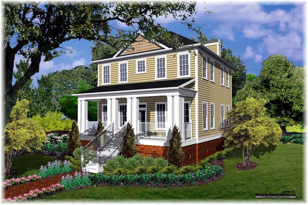 Front elevation of Colonial home (ThePlanCollection: House Plan #124-1070)