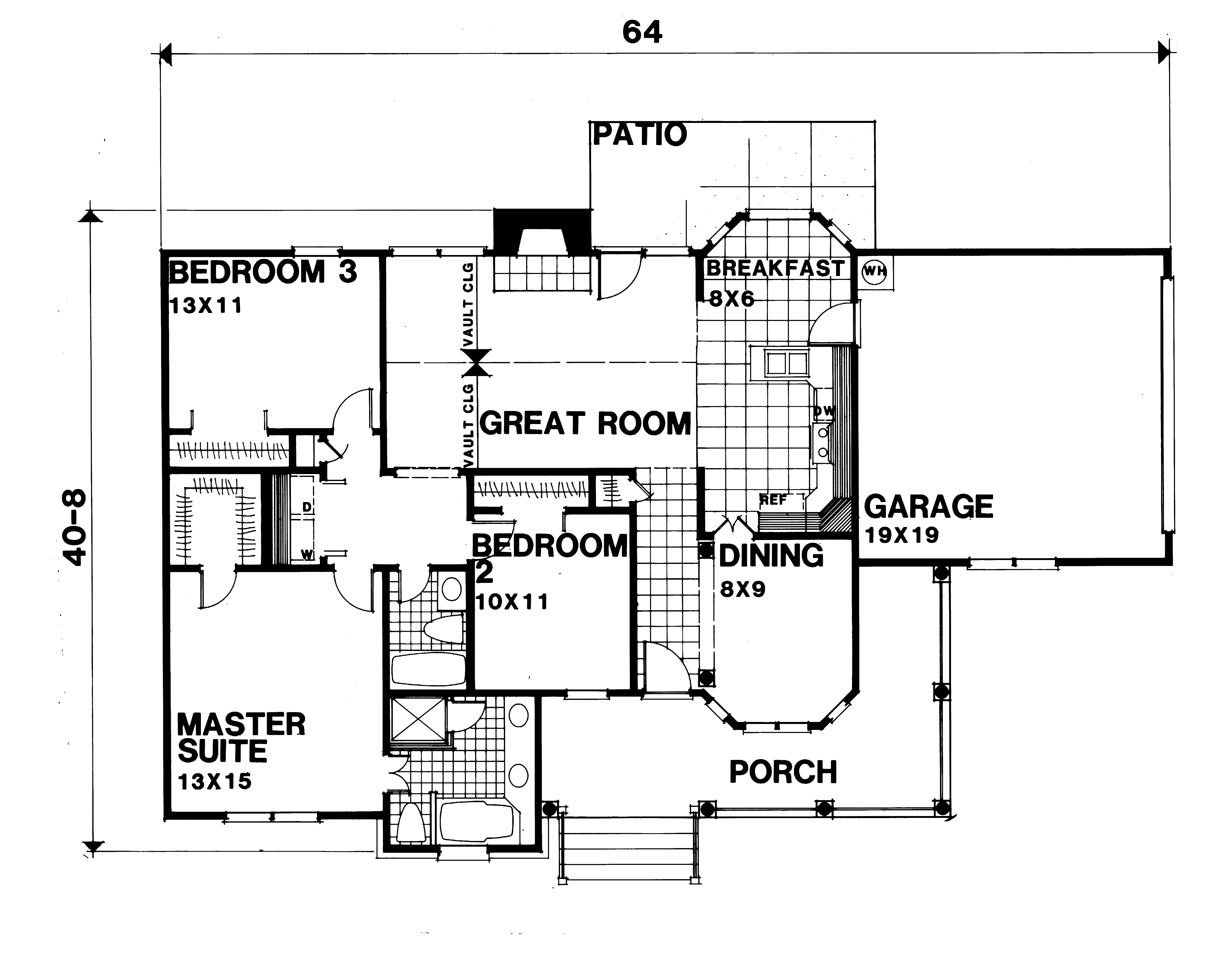 Floor Plan First Story of Ranch Plan #124-1084