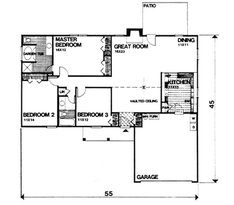 Floor Plan First Story of Ranch Plan #124-1085