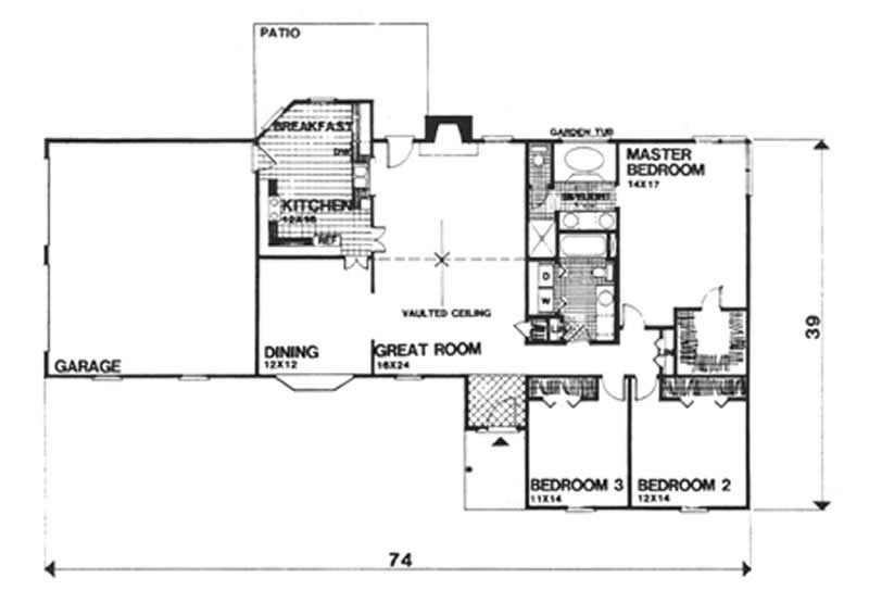 Floor Plan First Story of Ranch Plan #124-1087