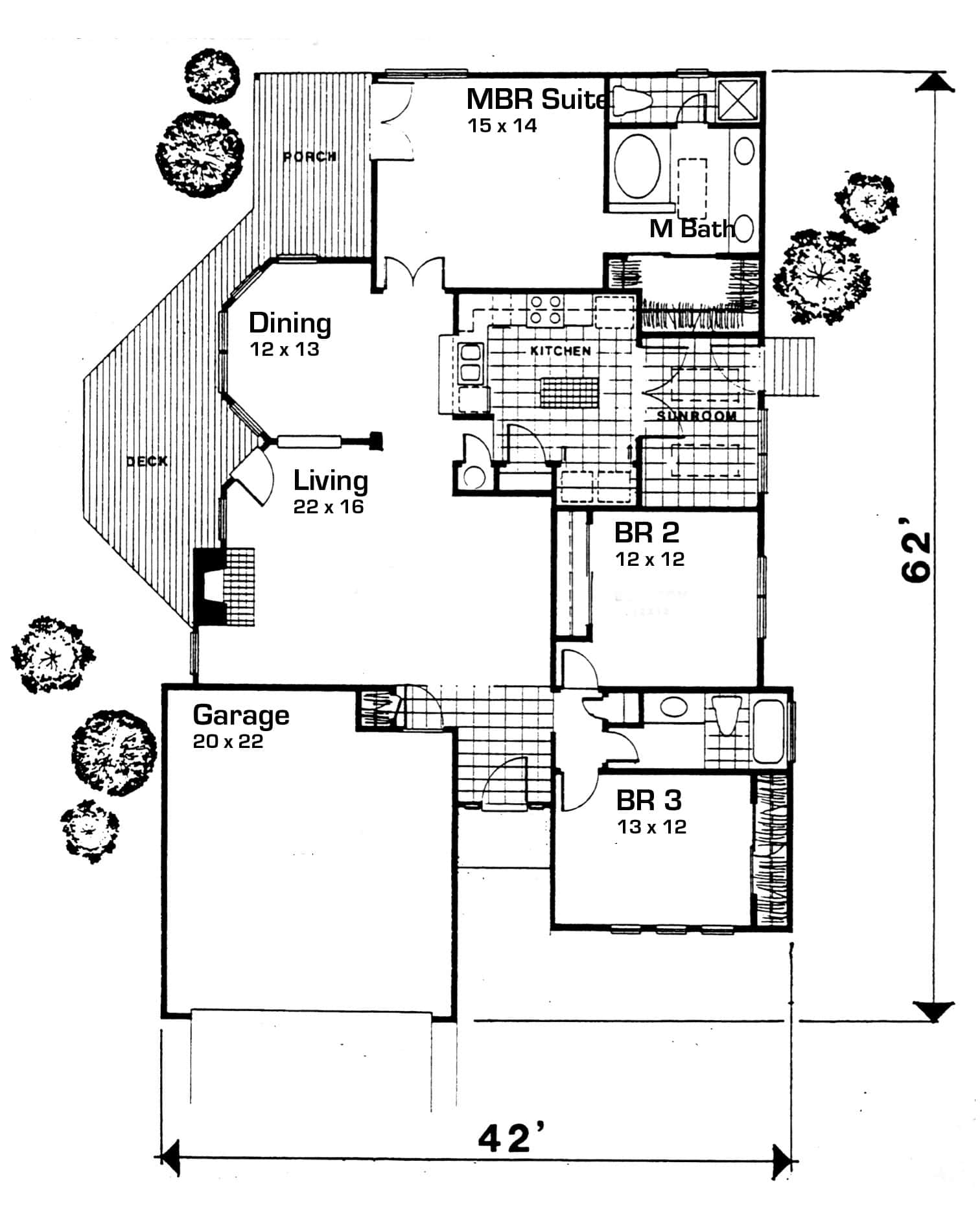 Floor Plan First Story of Bungalow Plan #124-1088