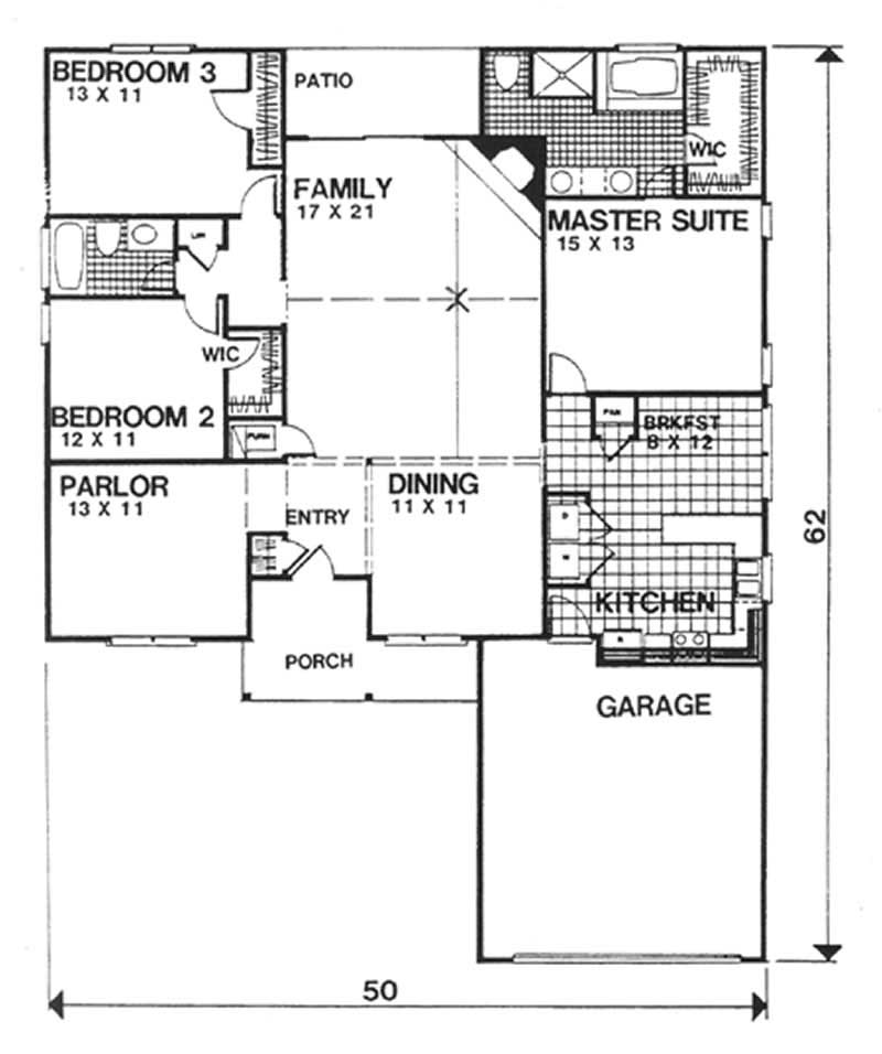 Floor Plan First Story of Ranch Plan #124-1096