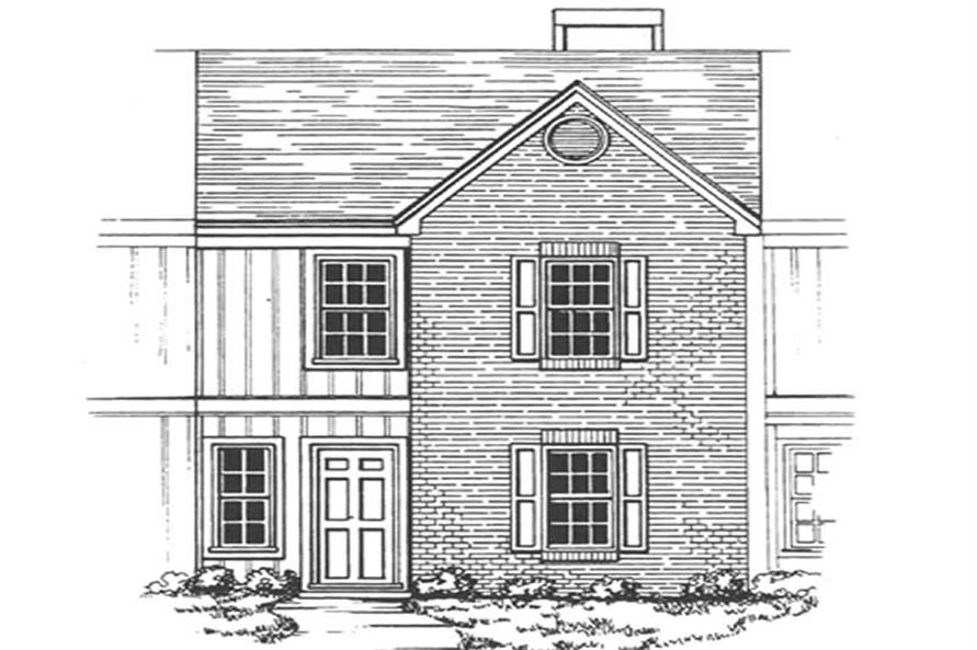 Front elevation of townhouse design in country-craftsman style (ThePlanCollection: House Plan #124-1158)