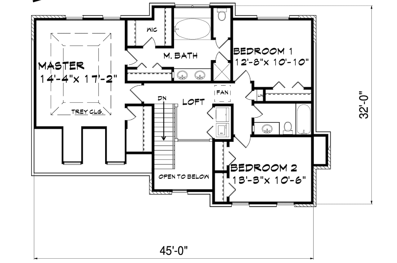 Upper Level of Traditional Plan #124-1160