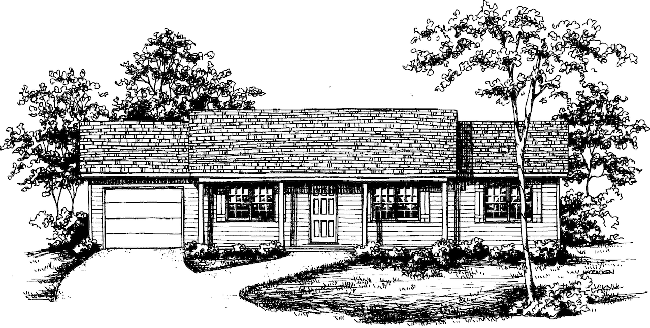 Front View of this 3-Bedroom,1092 Sq Ft Plan -124-1162