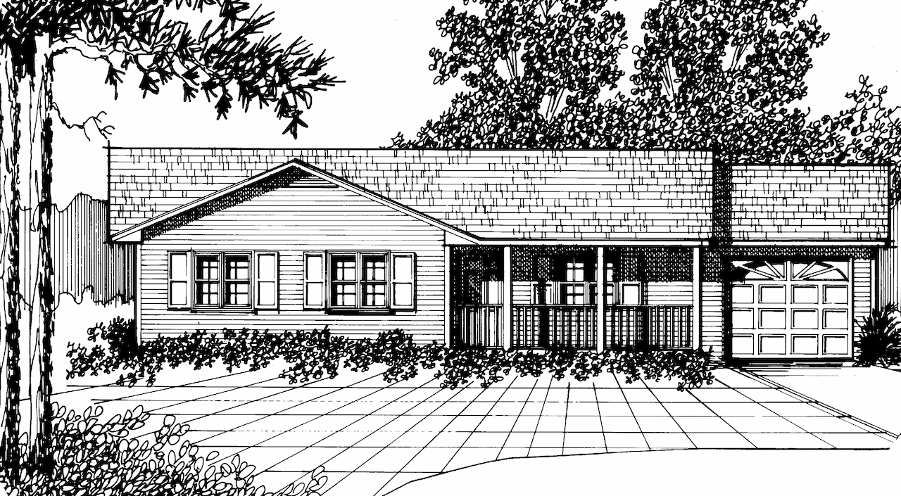 Front View of this 3-Bedroom,1055 Sq Ft Plan -124-1164