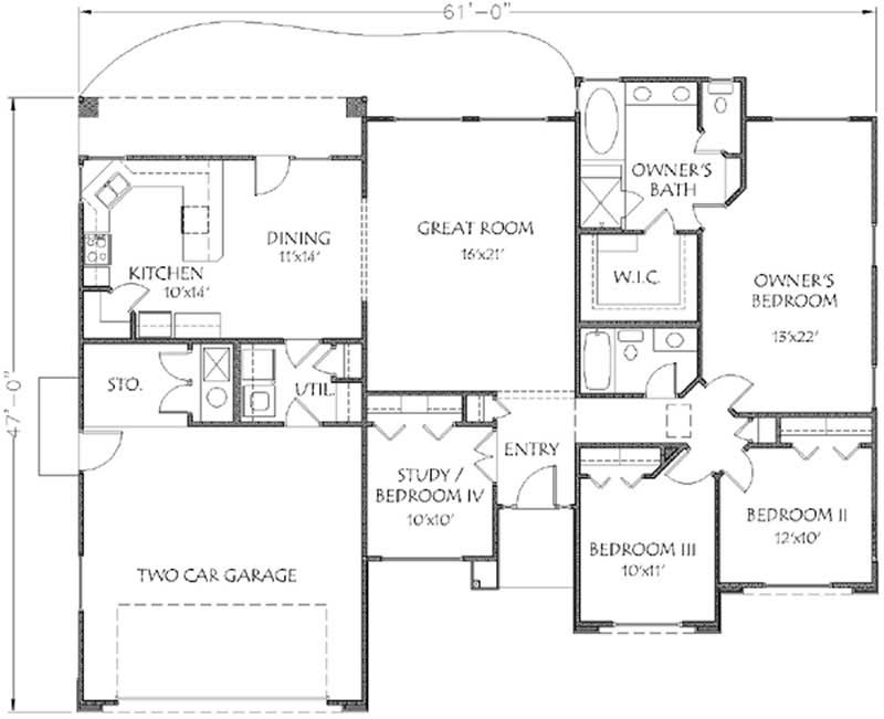 Floor Plan First Story of Southwest Plan #125-1014
