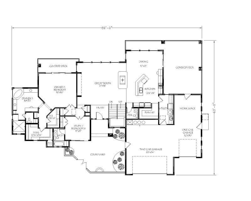 Floor Plan First Story of Contemporary Plan #125-1027