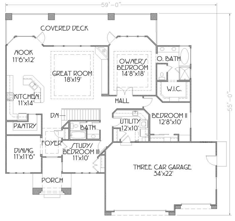 Floor Plan First Story of Mediterranean Plan #125-1044