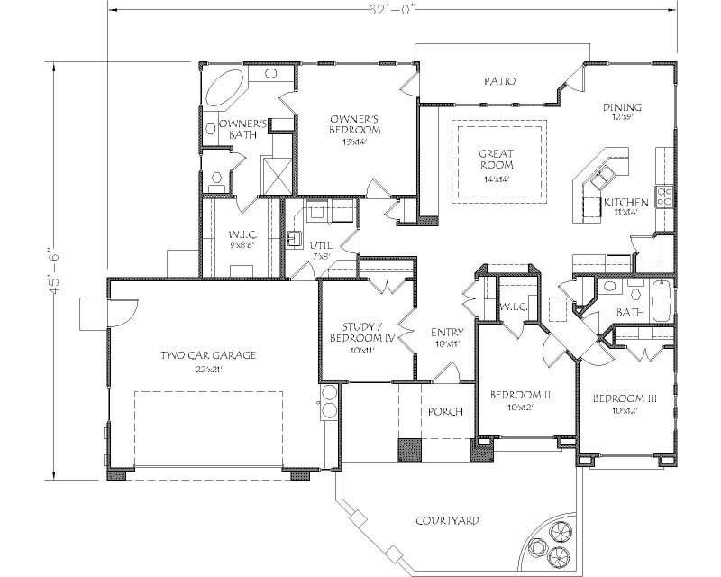 Floor Plan First Story of Southwest Plan #125-1181