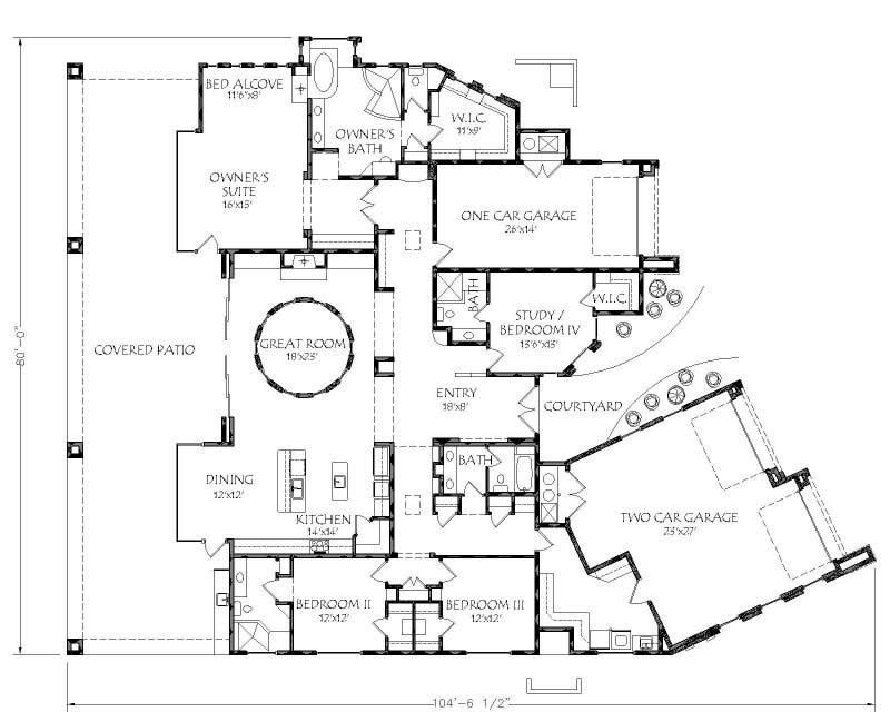 Floor Plan First Story of Southwest Plan #125-1220