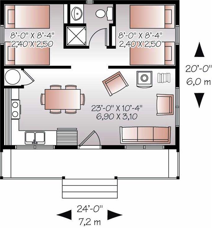 Small Vacation Home 2 Bedrms 480 Sq Ft Plan 126 1000