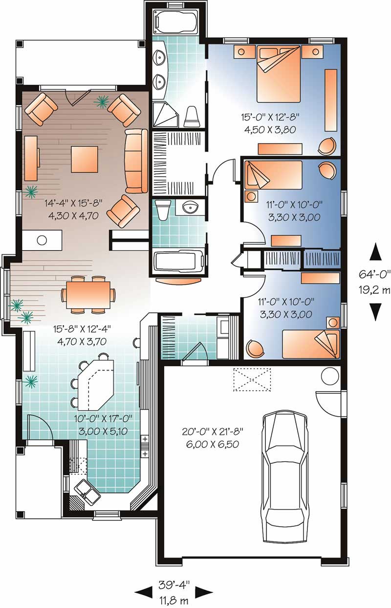 Floor Plan First Story of Bungalow Plan #126-1003