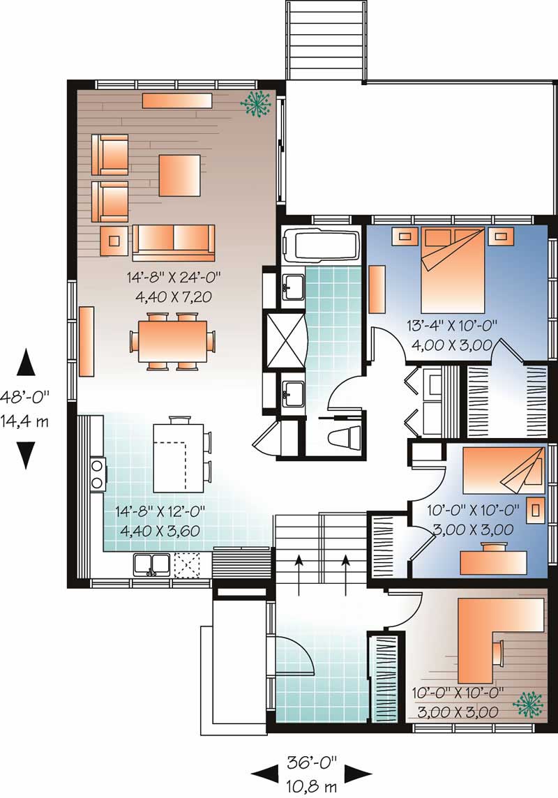 Floor Plan First Story of Bungalow Plan #126-1010