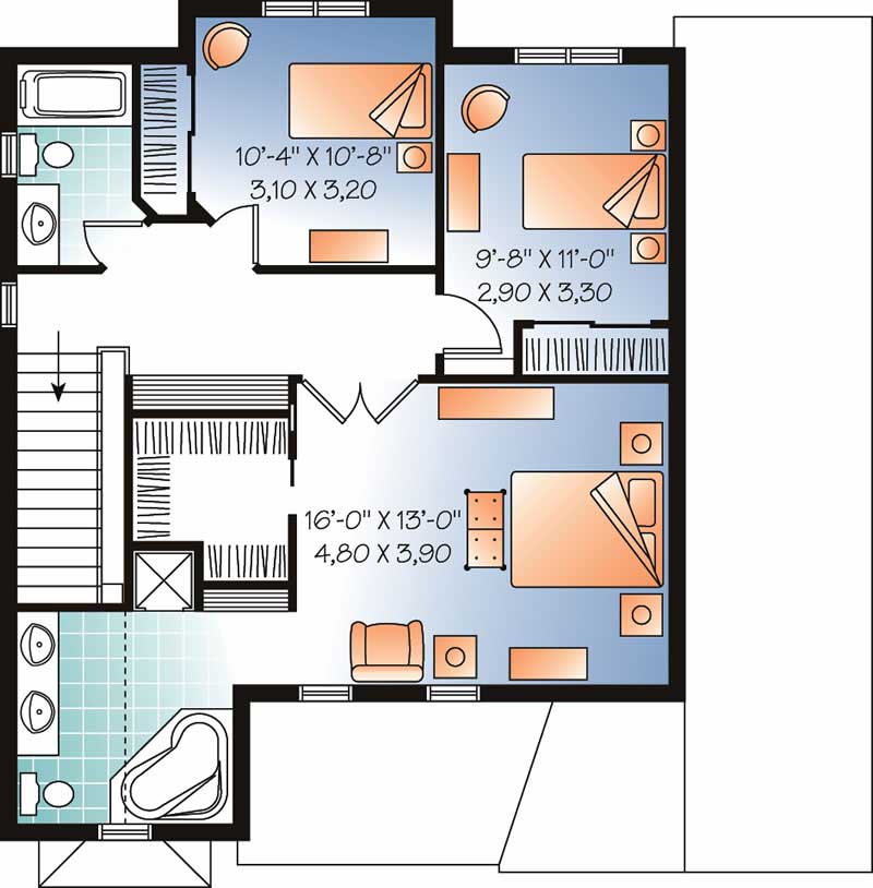 Floor Plan Second Story of Country Plan #126-1017