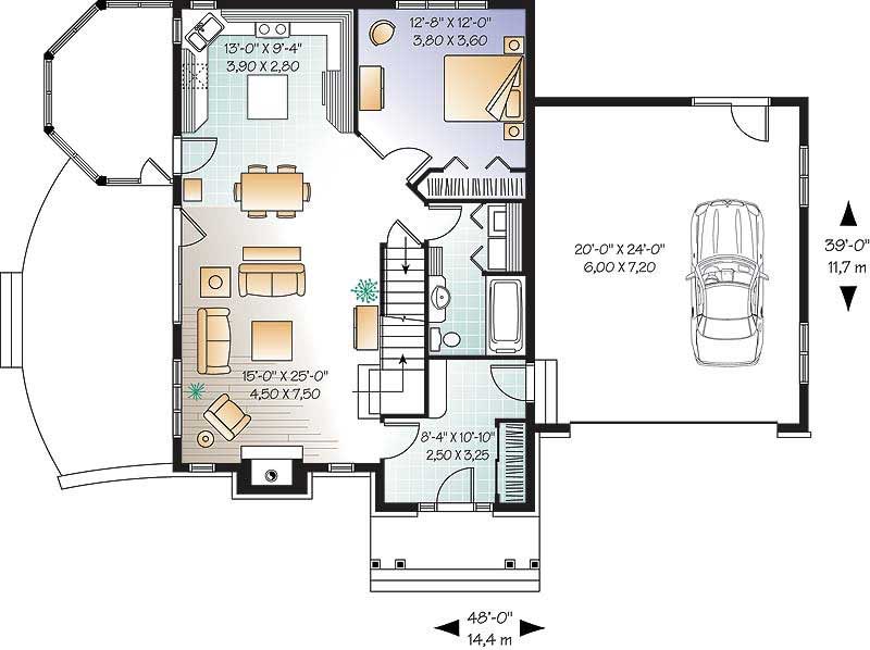 Floor Plan First Story of European Plan #126-1018