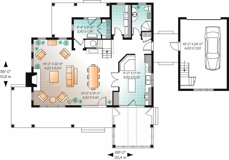 Floor Plan First Story of Country Plan #126-1020