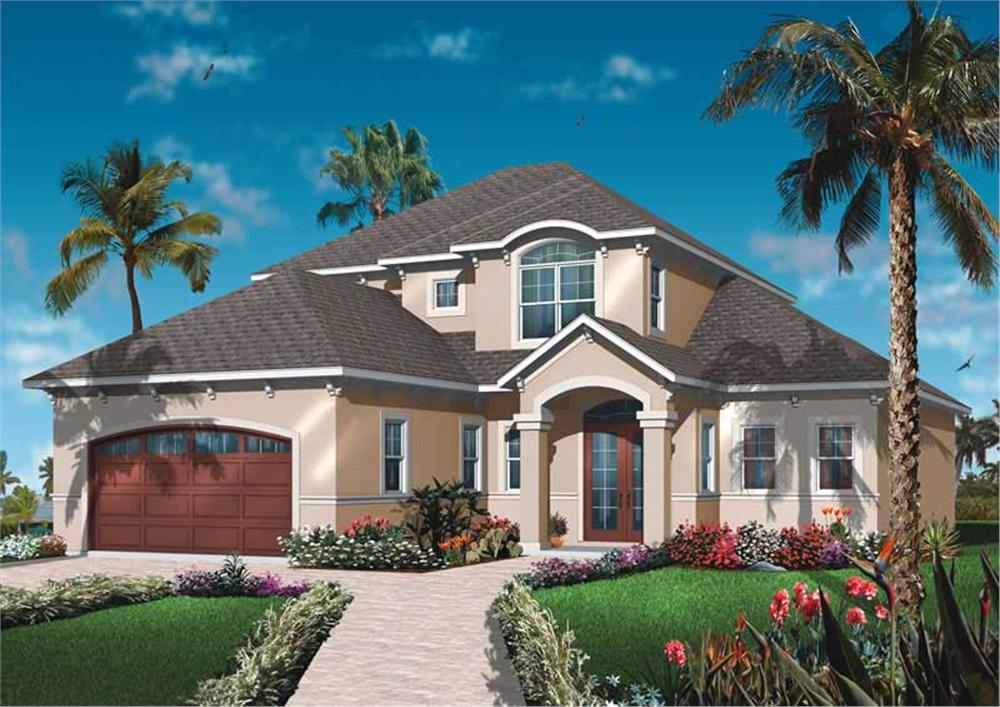 Front elevation of Mediterranean home (ThePlanCollection: House Plan #126-1027)