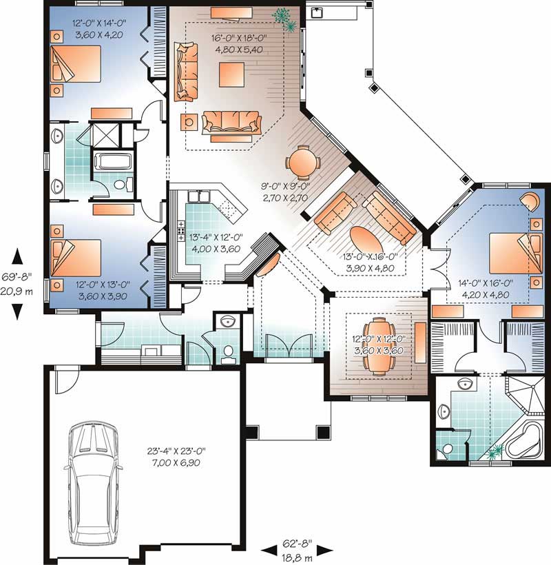 Floor Plan First Story of Bungalow Plan #126-1035