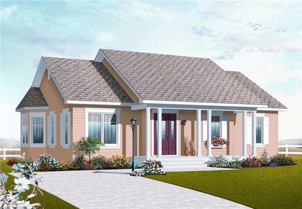 This image shows the front elevation of these Country Ranch House Plans.
