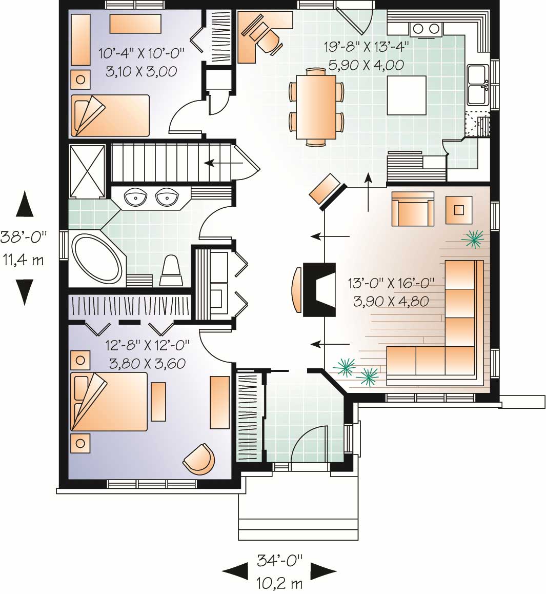 Floor Plan First Story of Country Plan #126-1050