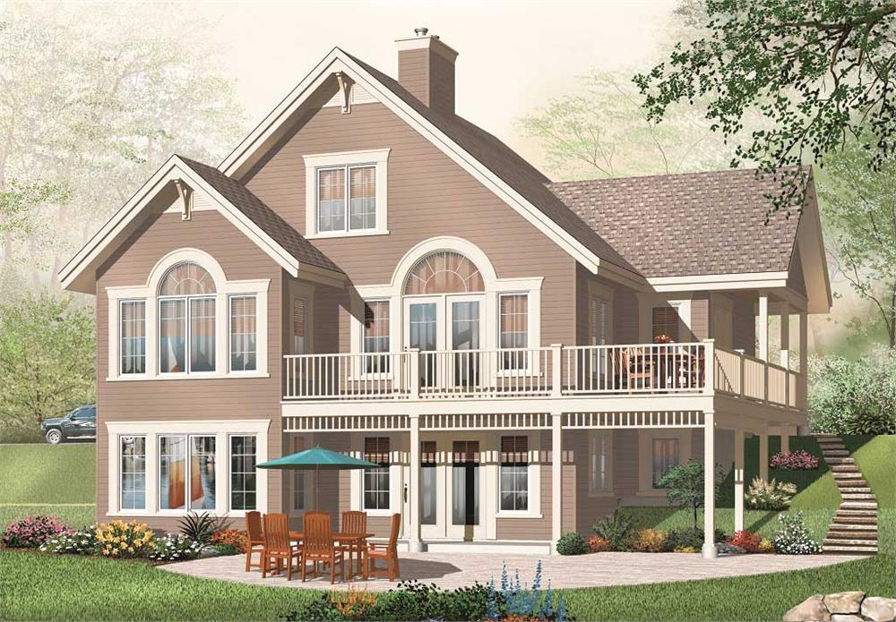 This is the rear elevation for these Traditional House Plans.