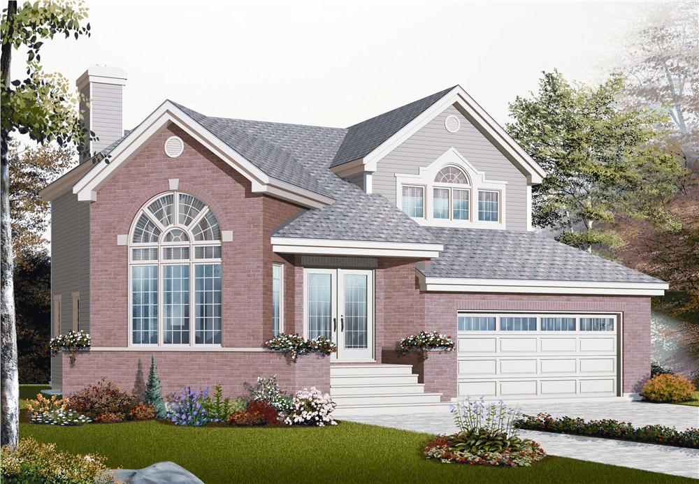 This is the front elevation of these Traditional House Plans.