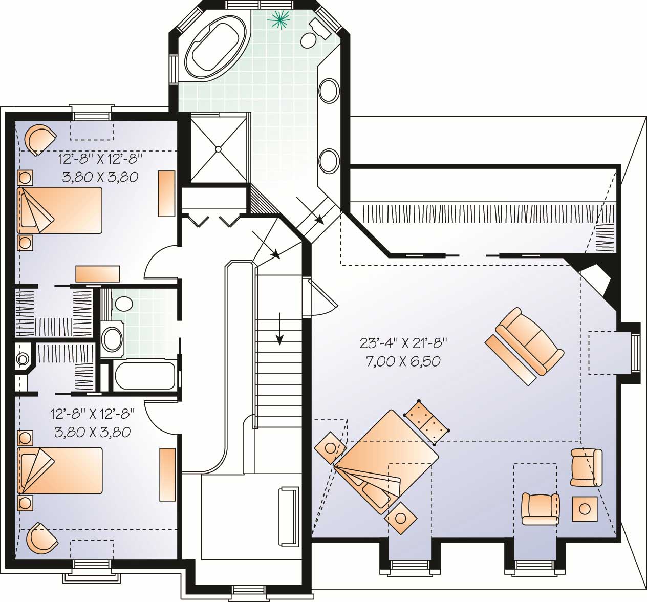 Floor Plan Second Story of European Plan #126-1067