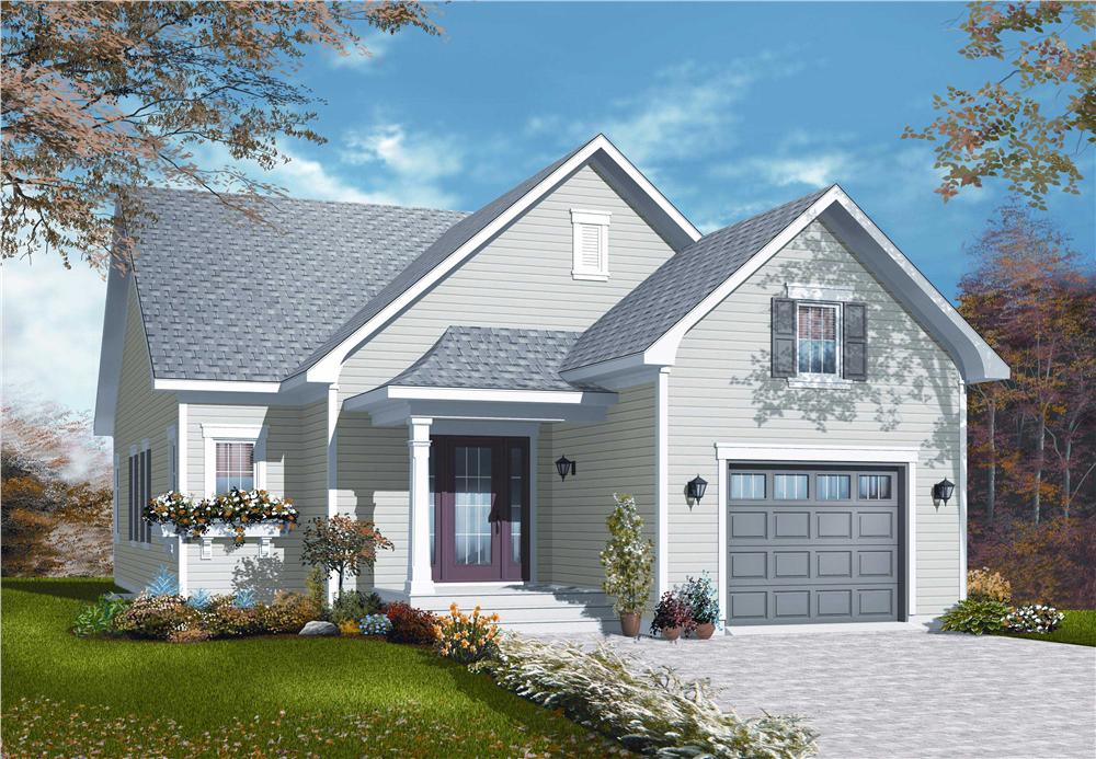 This is the front elevation for these Small Country Home Plans.
