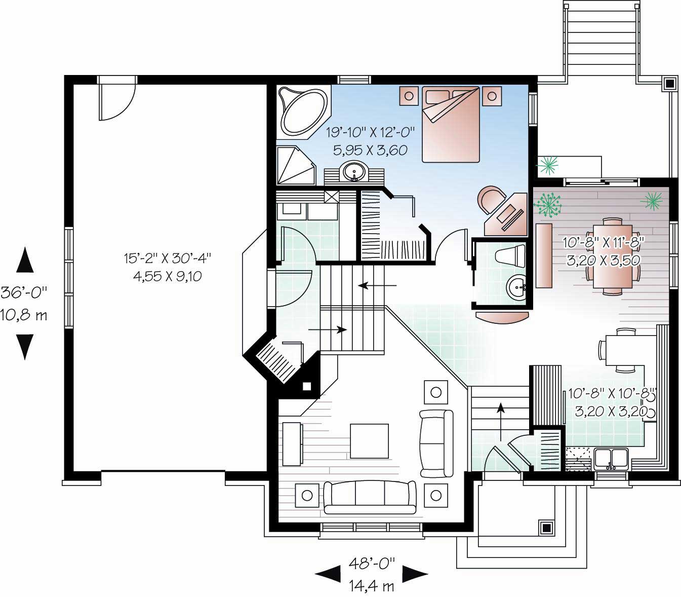 Floor Plan First Story of Multi-Level Plan #126-1075