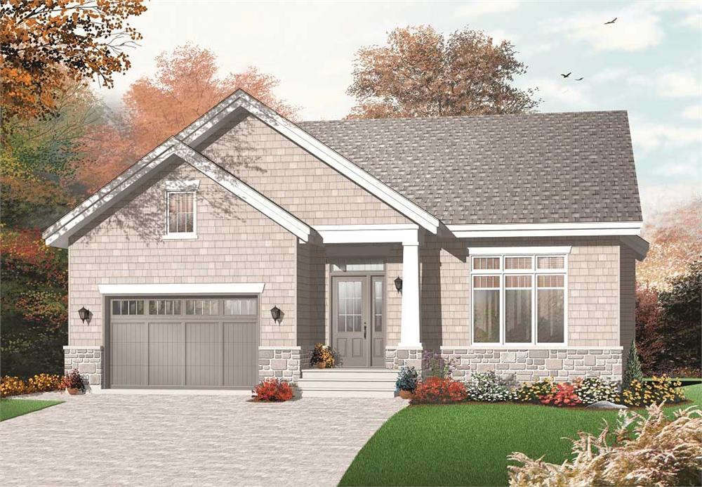 This image shows the front elevation for these Craftsman House Plans.