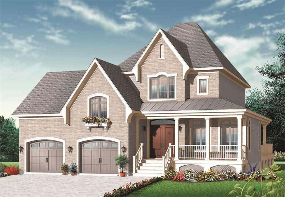 This is the front elevation for these Victorian House Plans.