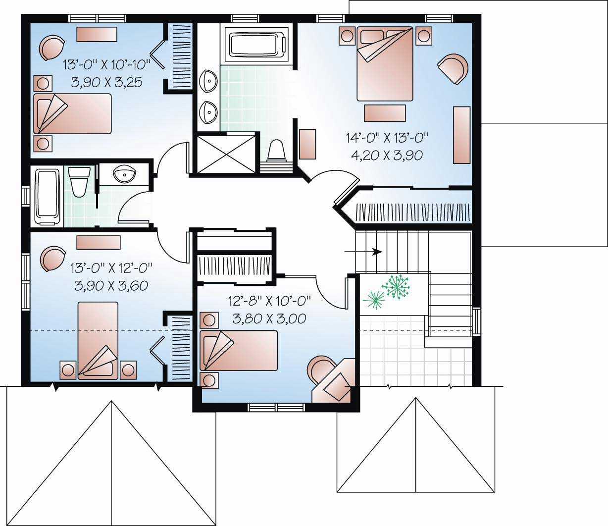 Floor Plan Second Story of Country Plan #126-1104