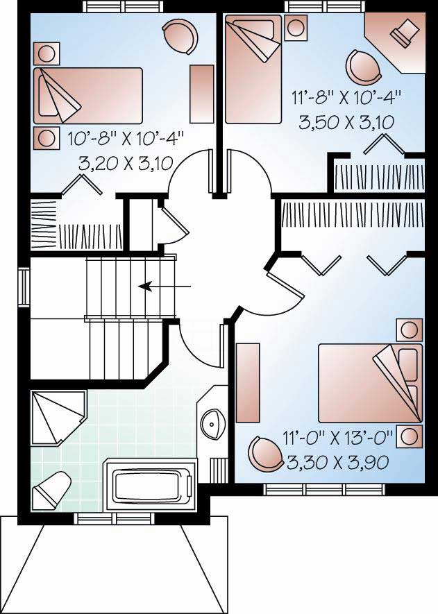 Floor Plan Second Story of Country Plan #126-1106