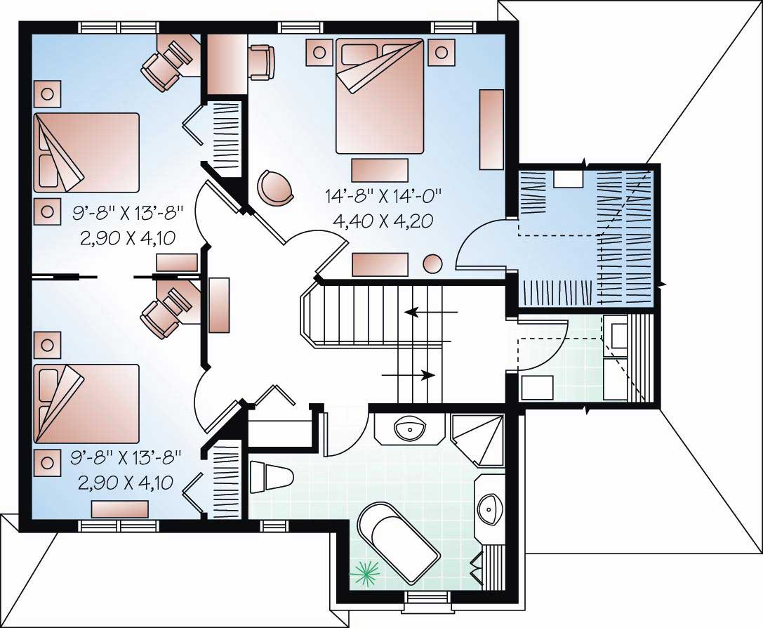 Floor Plan Second Story of European Plan #126-1108