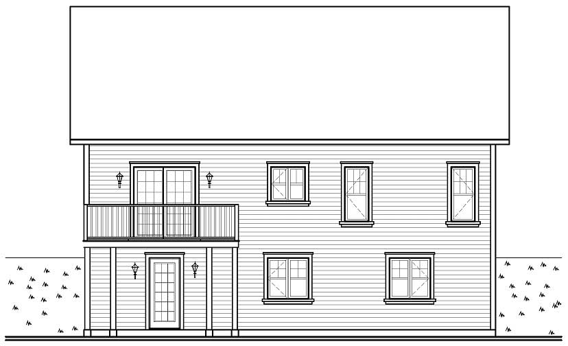 Home Plan Rear Elevation of this 2-Bedroom,1308 Sq Ft Plan -126-1123