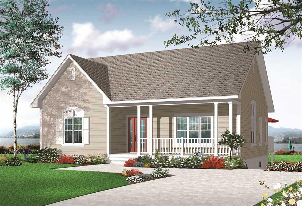 This image shows the front elevation of these Small House Plans.