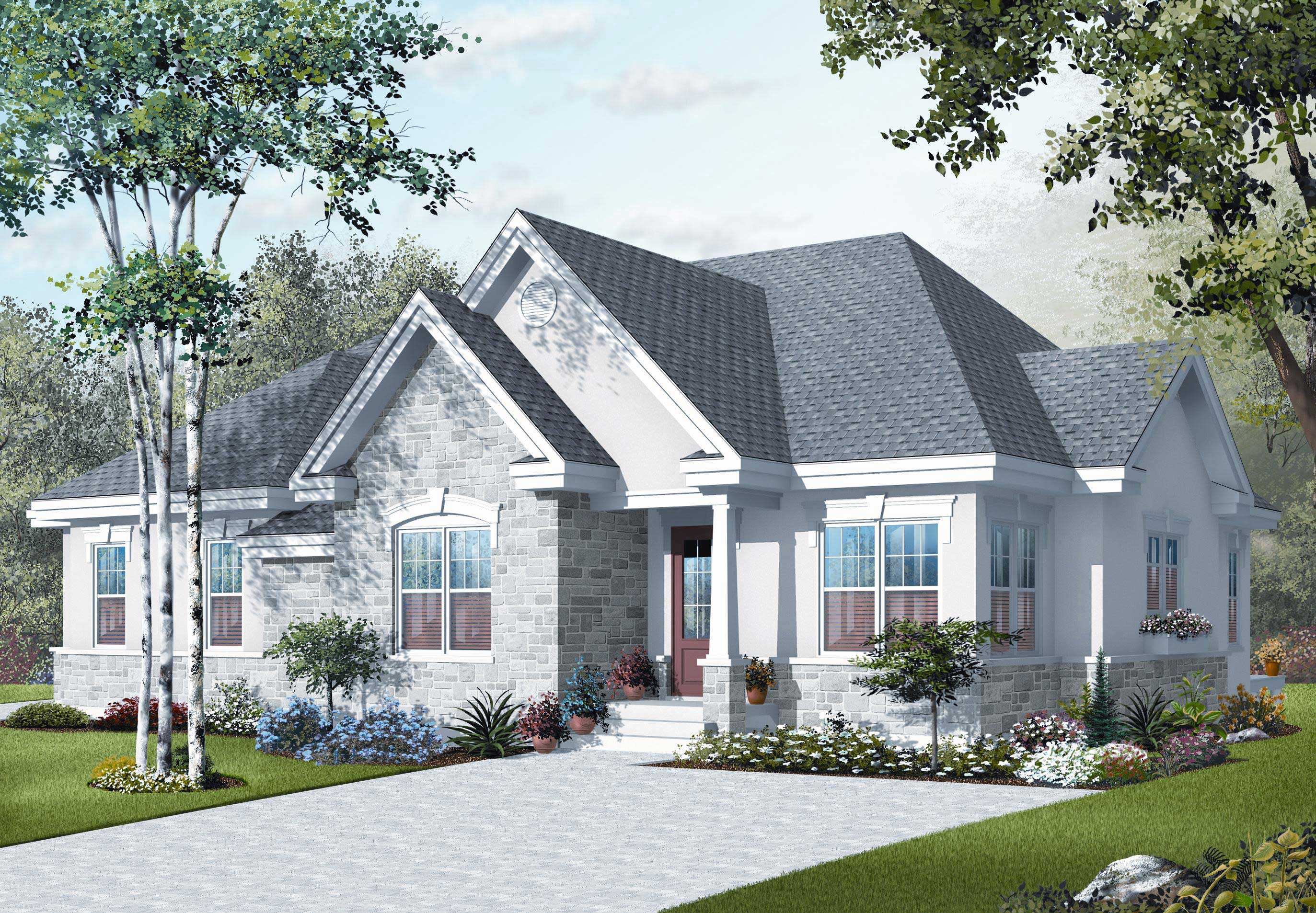 This is the front elevation for these Traditional Home Plans.