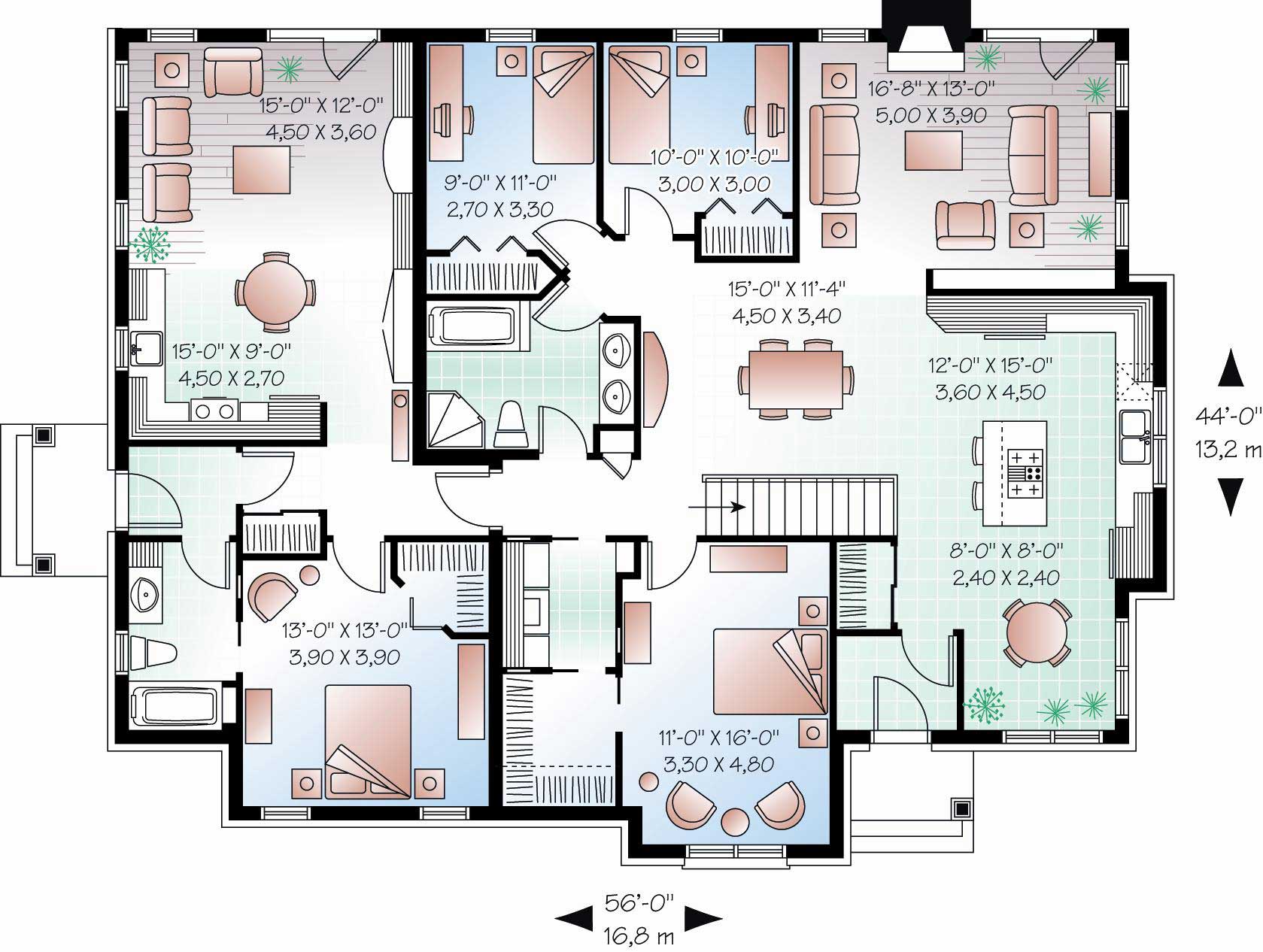 Floor Plan First Story of European Plan #126-1127