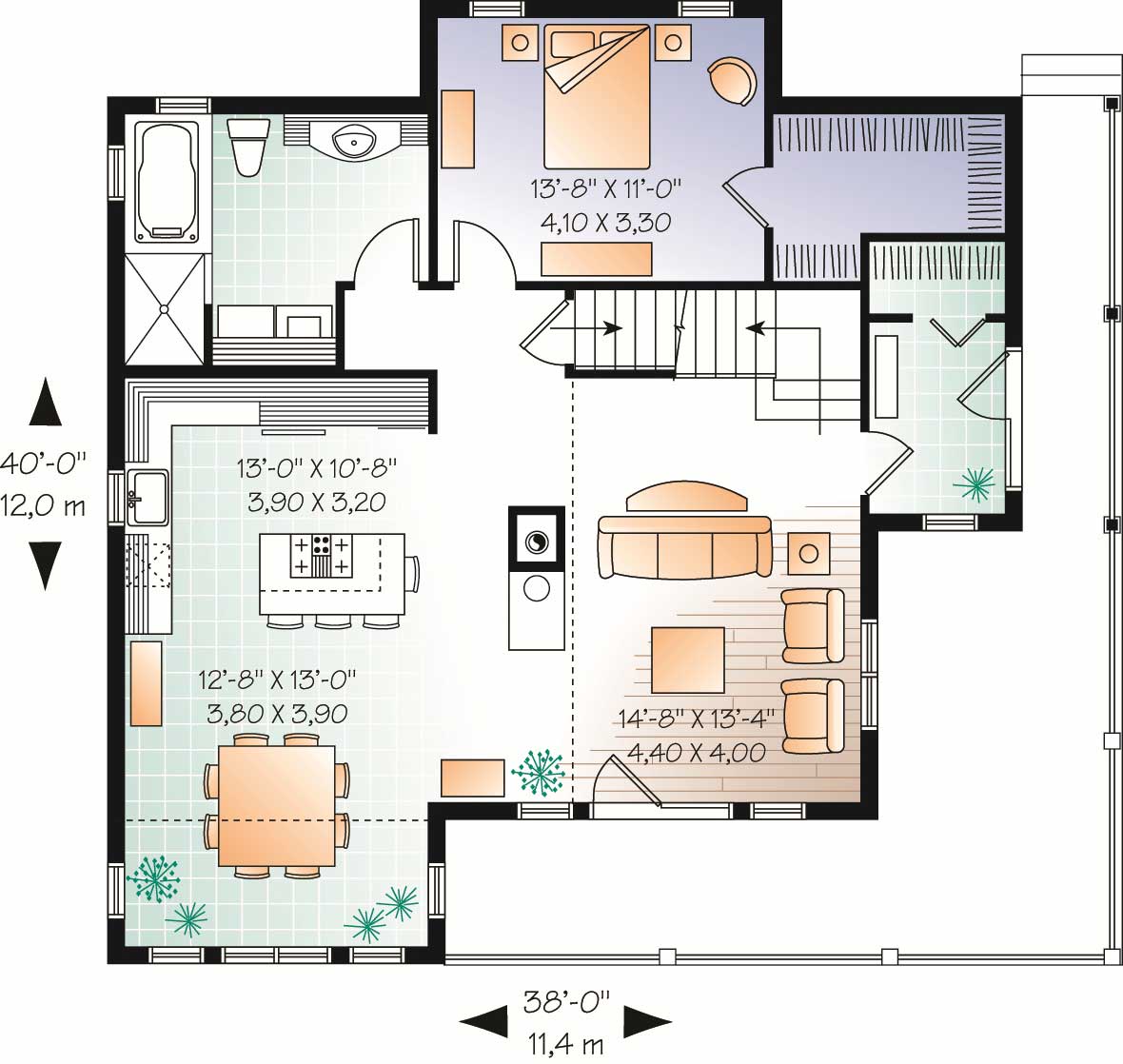 Floor Plan First Story of Country Plan #126-1129