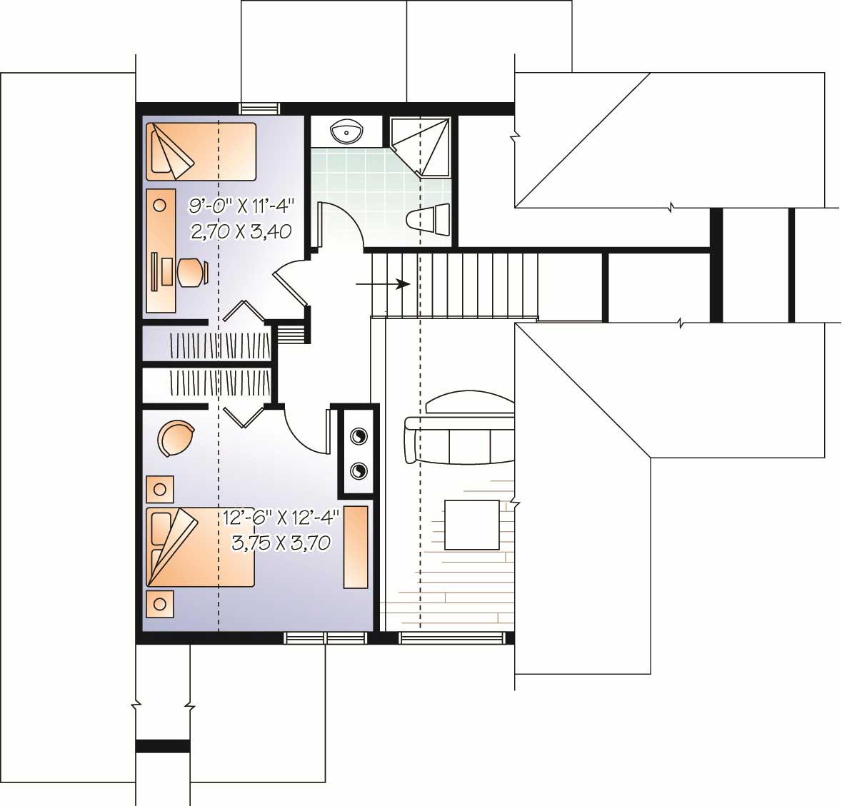Floor Plan Second Story of Country Plan #126-1129
