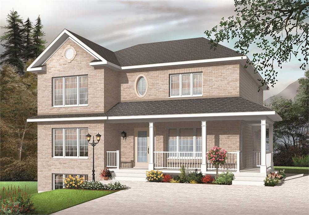 This image shows the front elevation of these Multi-Unit Houseplans.
