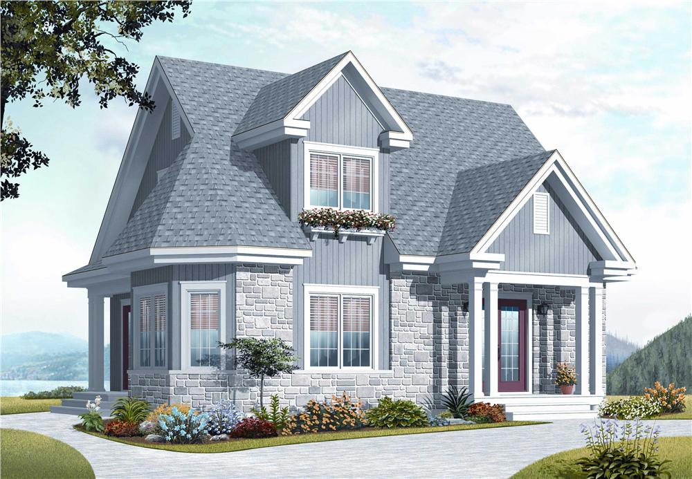 This is the front elevation for these Craftsman Cottage House Plans.