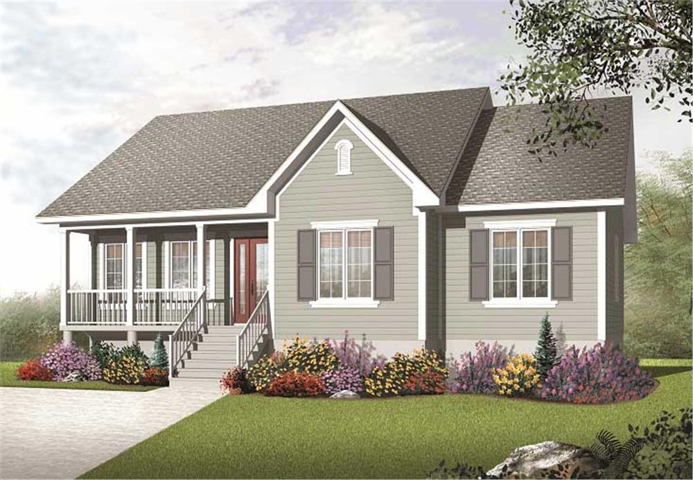 This image shows the front elevation for these traditional country homeplans.