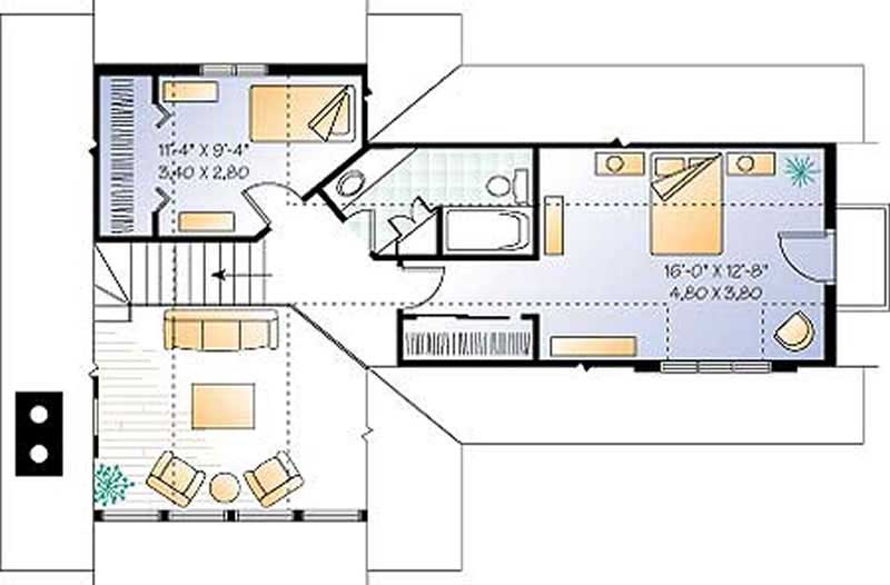 Floor Plan Second Story of European Plan #126-1245