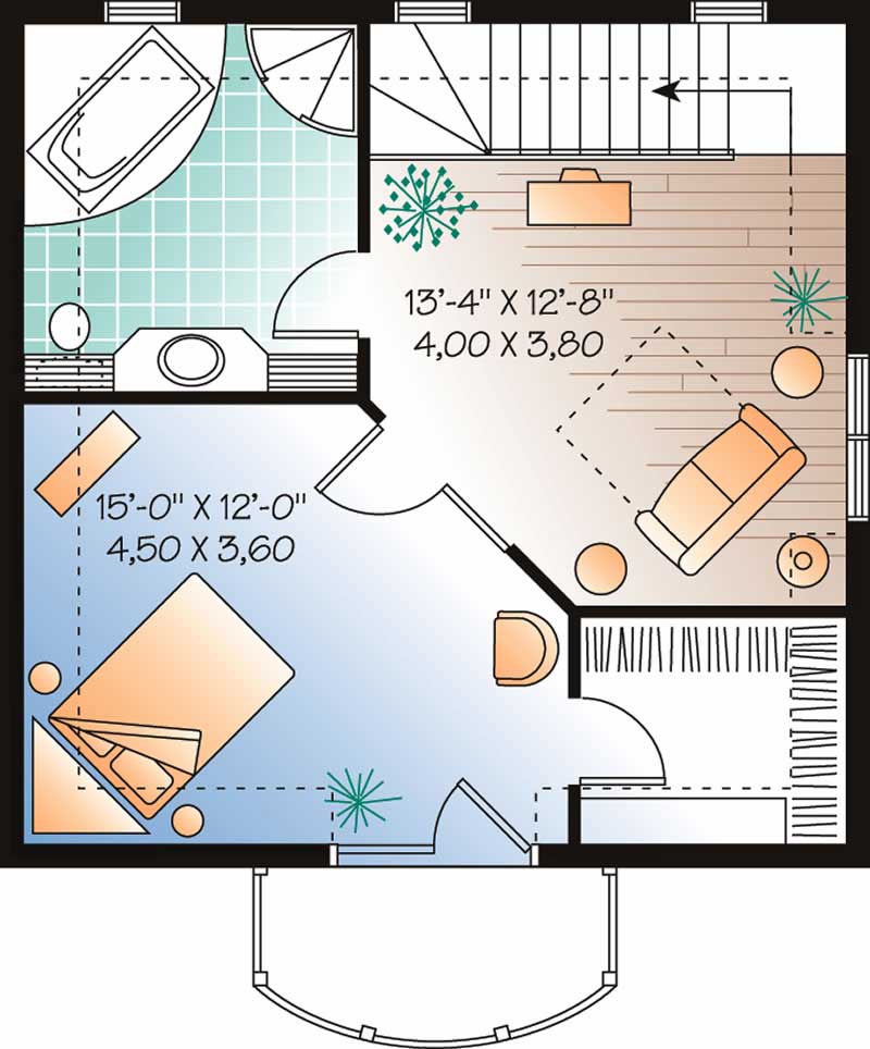 Floor Plan Second Story of European Plan #126-1383