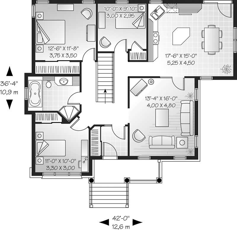 Floor Plan First Story of Ranch Plan #126-1410
